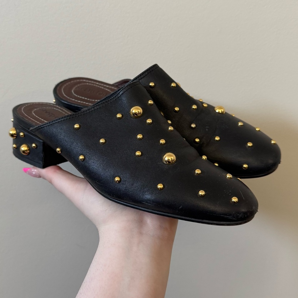 See By Chloe Gold studded black leather Mule slip on flats - missing studs - Picture 2 of 13